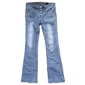 Cowgirl Hippie Boho Rock&Roll Jeans BUTTON FLY Striped Distress Bootcut 28W x 33
